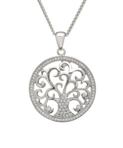 Silver Tree of Life Pendant with Stone Set Chain