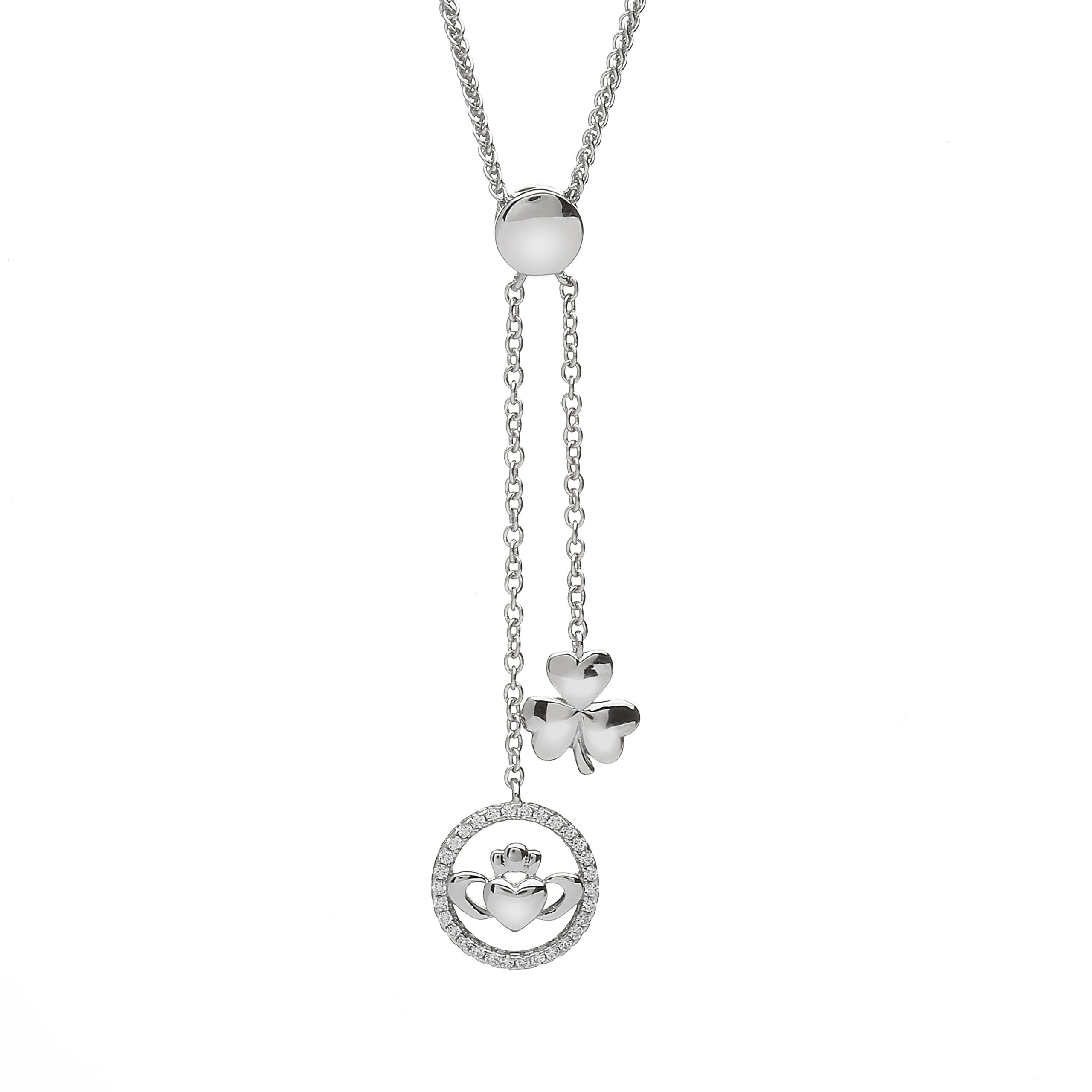 Silver & Gold Plated Shamrock Claddagh Pendant Chain