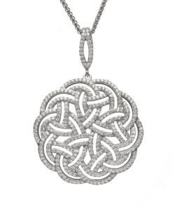 Silver Interlaced Celtic Pattern Cubic Zirconia Pendant Chain
