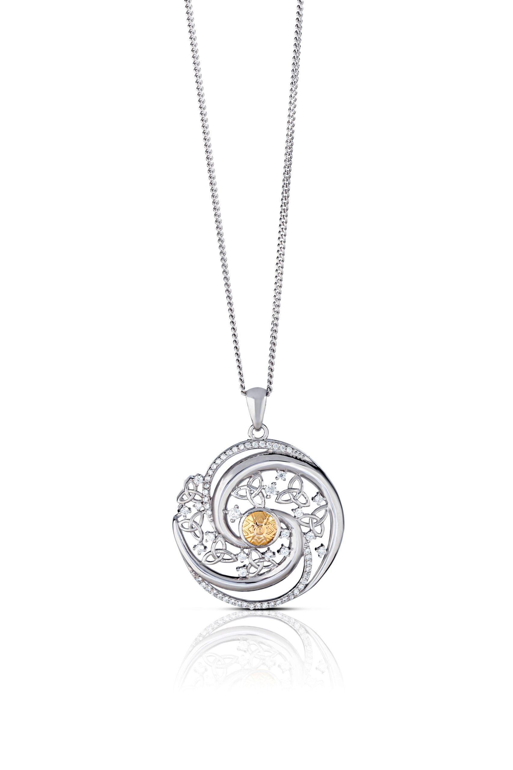 Silver Solstice Pendant Swirls with 18K Bead Chain
