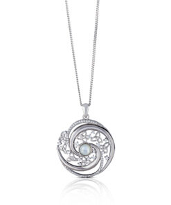 Silver Arian Pendant Swirls with White Pearl Chain