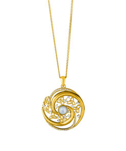 Silver Arian Pendant Swirls with White Pearl Chain - Image 2