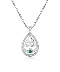 Silver Teardrop Trinity Claddagh Pendant Chain