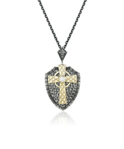 Echos - Celtic Cross Shield Silver & Solid 10K Gold Pendant Chain