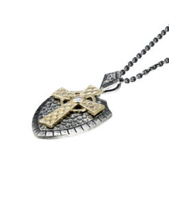 Echos - Celtic Cross Shield Silver & Solid 10K Gold Pendant Chain - Image 2