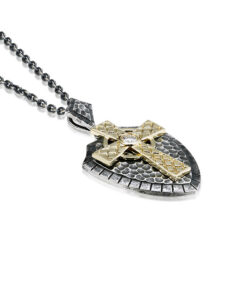 Echos - Celtic Cross Shield Silver & Solid 10K Gold Pendant Chain - Image 3