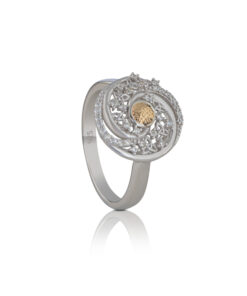 Silver Solstice Ring Swirls with 18K Bead