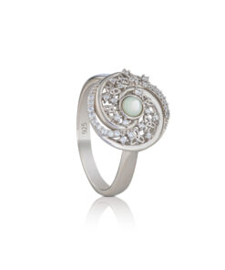 Silver Arian Ring Swirls with White Pearl