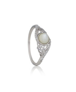 Silver Arian Ring Twisted Trinity with White Pearl