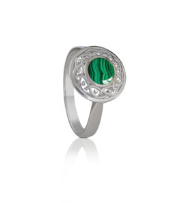 Silver Celtic Knot Ring with Malachite