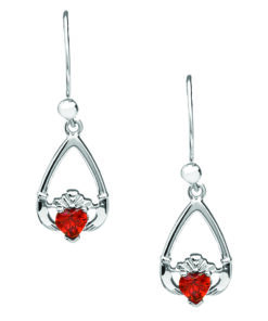 Alternative view of January-Garnet Birthstone Claddagh Earrings Chain
