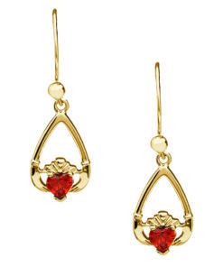 January-Garnet Birthstone Claddagh Earrings Chain - Image 3