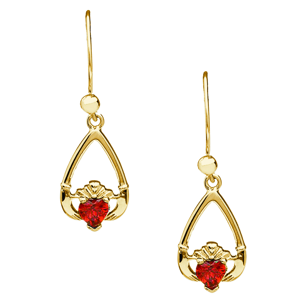 January-Garnet Birthstone Claddagh Earrings Chain - Image 3