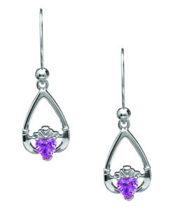 October-Pink Tourmaline Birthstone Claddagh Earrings Chain
