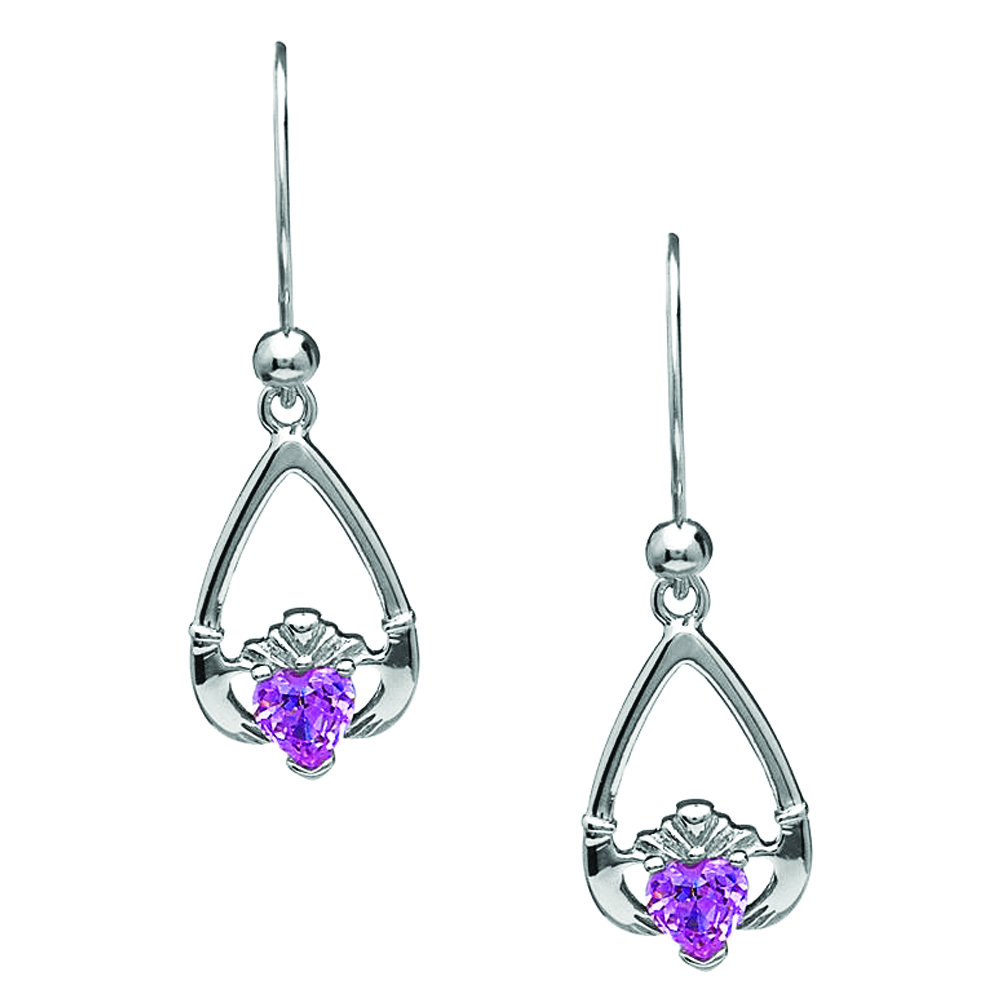 October-Pink Tourmaline Birthstone Claddagh Earrings Chain