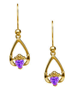 Alternative view of October-Pink Tourmaline Birthstone Claddagh Earrings Chain