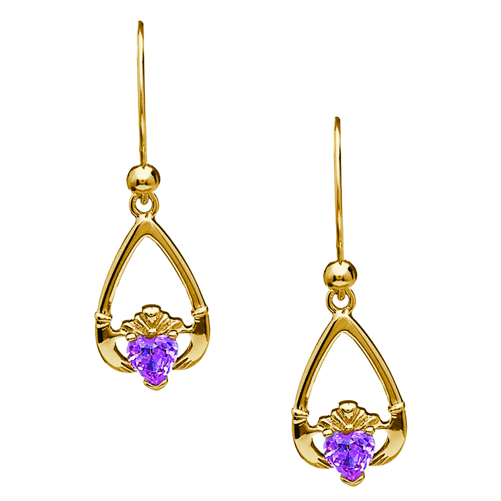 October-Pink Tourmaline Birthstone Claddagh Earrings Chain - Image 2