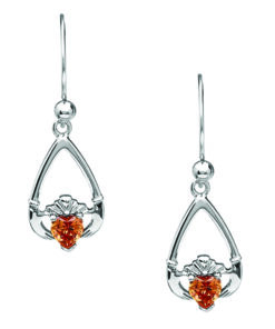November-Citrine Birthstone Claddagh Earrings Chain