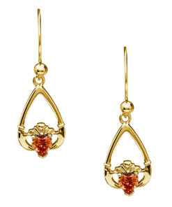 Alternative view of November-Citrine Birthstone Claddagh Earrings Chain