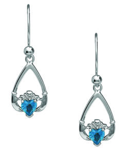 Alternative view of December-Blue Topaz Birthstone Claddagh Earrings Chain