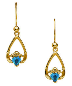 December-Blue Topaz Birthstone Claddagh Earrings Chain - Image 3