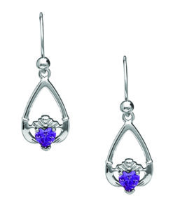 February-Amethyst Birthstone Claddagh Earrings Chain