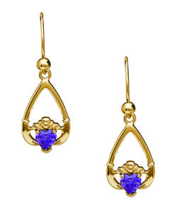 February-Amethyst Birthstone Claddagh Earrings Chain - Image 3