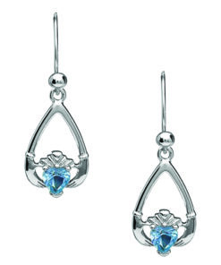 Alternative view of March-Aquamarine Birthstone Claddagh Earrings Chain