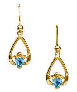 March-Aquamarine Birthstone Claddagh Earrings Chain - Image 3