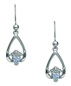 April-Cubic Zirconia Birthstone Claddagh Earrings Chain
