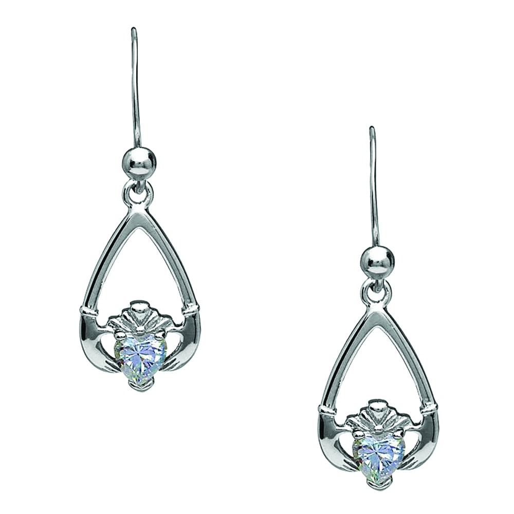 April-Cubic Zirconia Birthstone Claddagh Earrings Chain