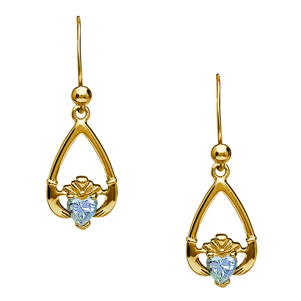 April-Cubic Zirconia Birthstone Claddagh Earrings Chain - Image 3