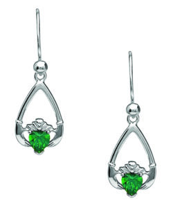 May-Emerald Birthstone Claddagh Earrings Chain