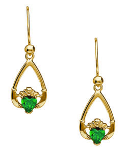 May-Emerald Birthstone Claddagh Earrings Chain - Image 3