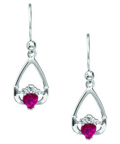 Alternative view of July-Ruby Birthstone Claddagh Earrings Chain