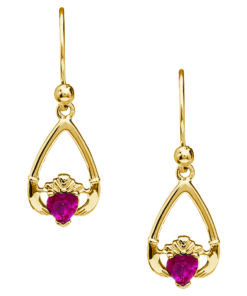 July-Ruby Birthstone Claddagh Earrings Chain - Image 3