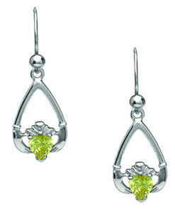 August-Peridot Birthstone Claddagh Earrings Chain