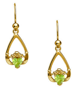 August-Peridot Birthstone Claddagh Earrings Chain - Image 3