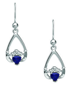 Alternative view of September-Blue Sapphire Birthstone Claddagh Earrings Chain