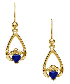 September-Blue Sapphire Birthstone Claddagh Earrings Chain - Image 3