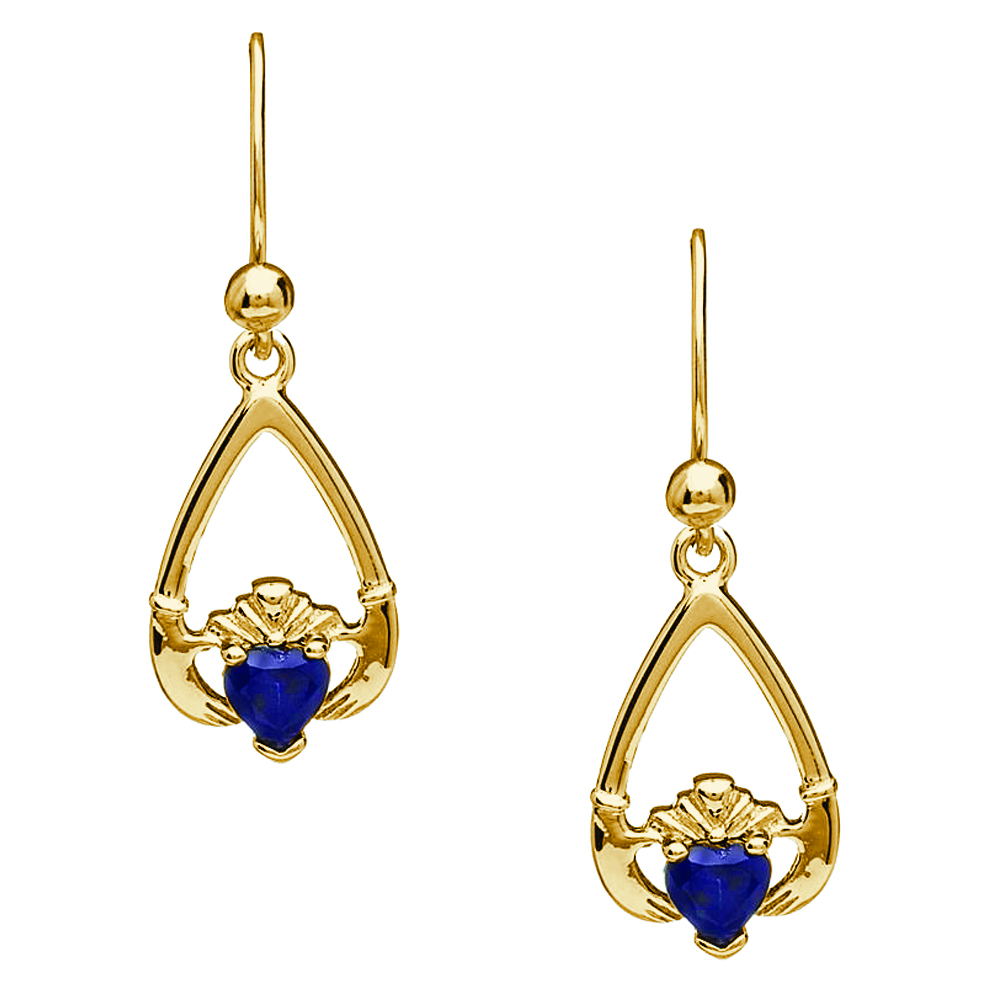 September-Blue Sapphire Birthstone Claddagh Earrings Chain - Image 3