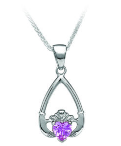 October-Pink Tourmaline Birthstone Claddagh Pendant 18" Curb Chain