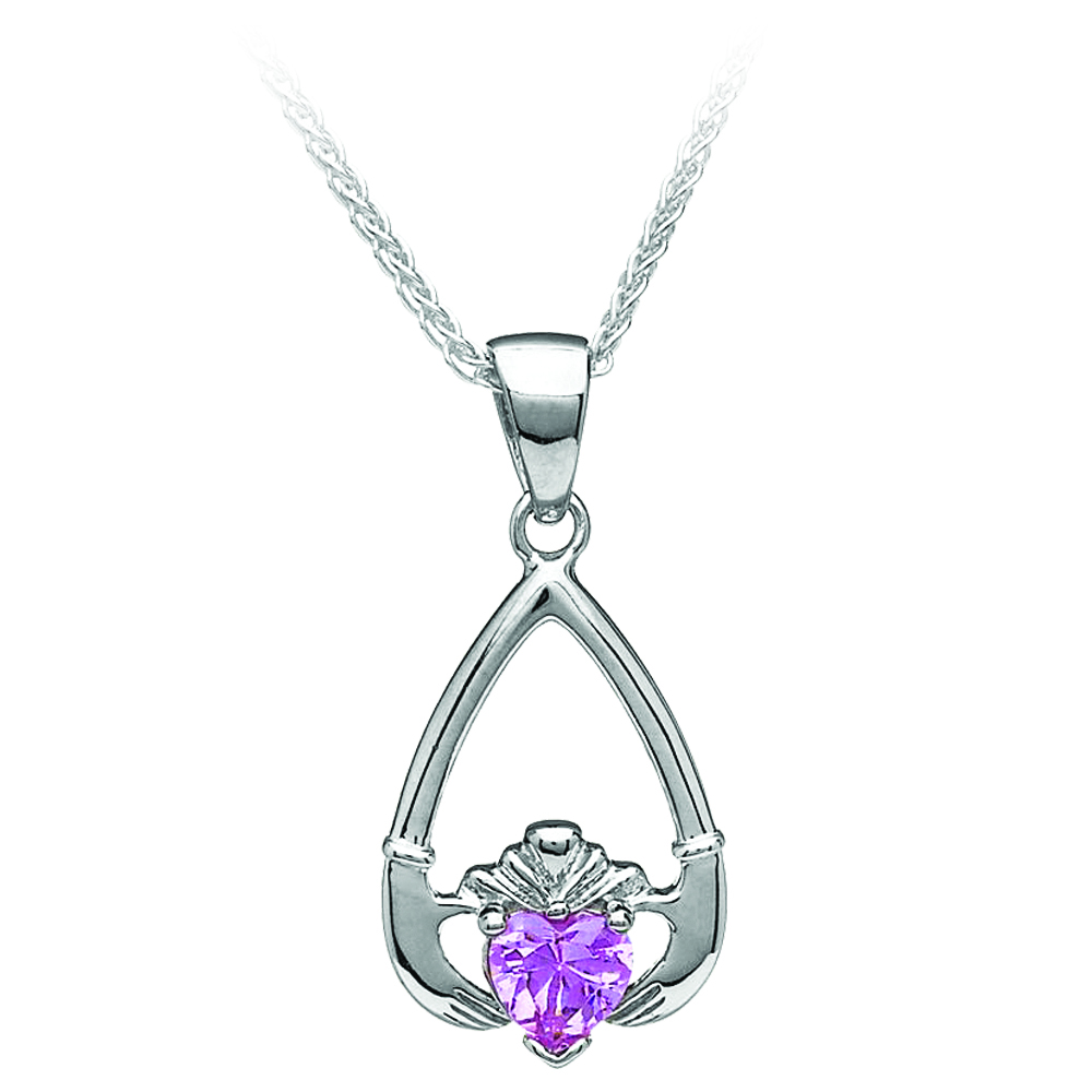 October-Pink Tourmaline Birthstone Claddagh Pendant 18" Curb Chain - Image 3