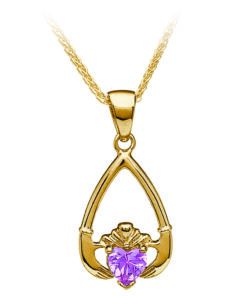 Alternative view of October-Pink Tourmaline Birthstone Claddagh Pendant 18" Curb Chain