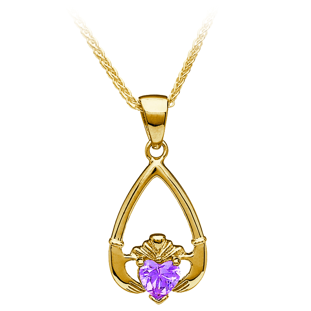 October-Pink Tourmaline Birthstone Claddagh Pendant 18" Curb Chain - Image 2
