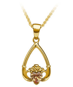 Alternative view of November-Citrine Birthstone Claddagh Pendant 18" Curb Chain