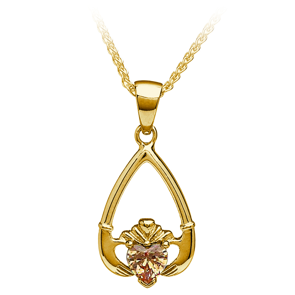 November-Citrine Birthstone Claddagh Pendant 18" Curb Chain - Image 2