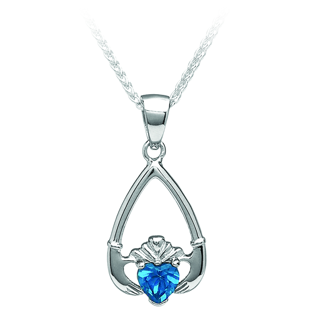 December-Blue Topaz Birthstone Claddagh Pendant 18" Curb Chain - Image 3