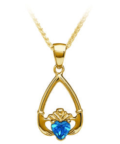 Alternative view of December-Blue Topaz Birthstone Claddagh Pendant 18" Curb Chain