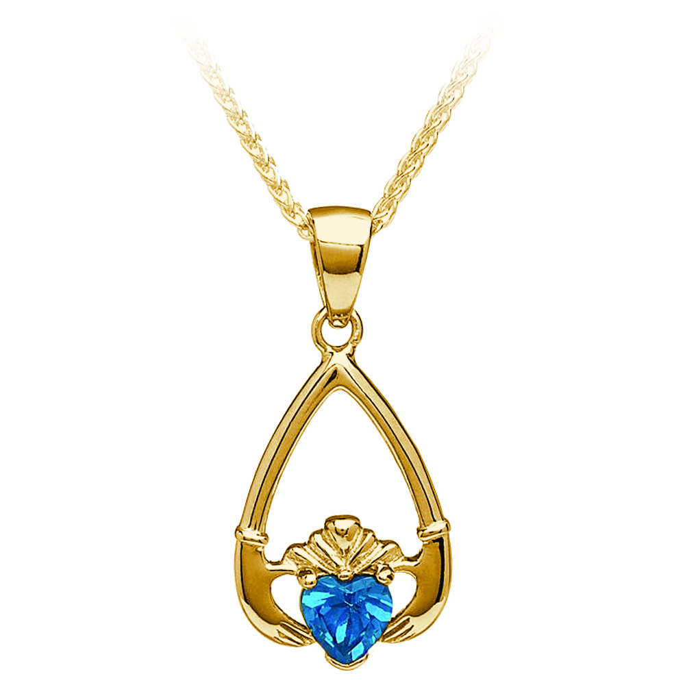 December-Blue Topaz Birthstone Claddagh Pendant 18" Curb Chain - Image 2